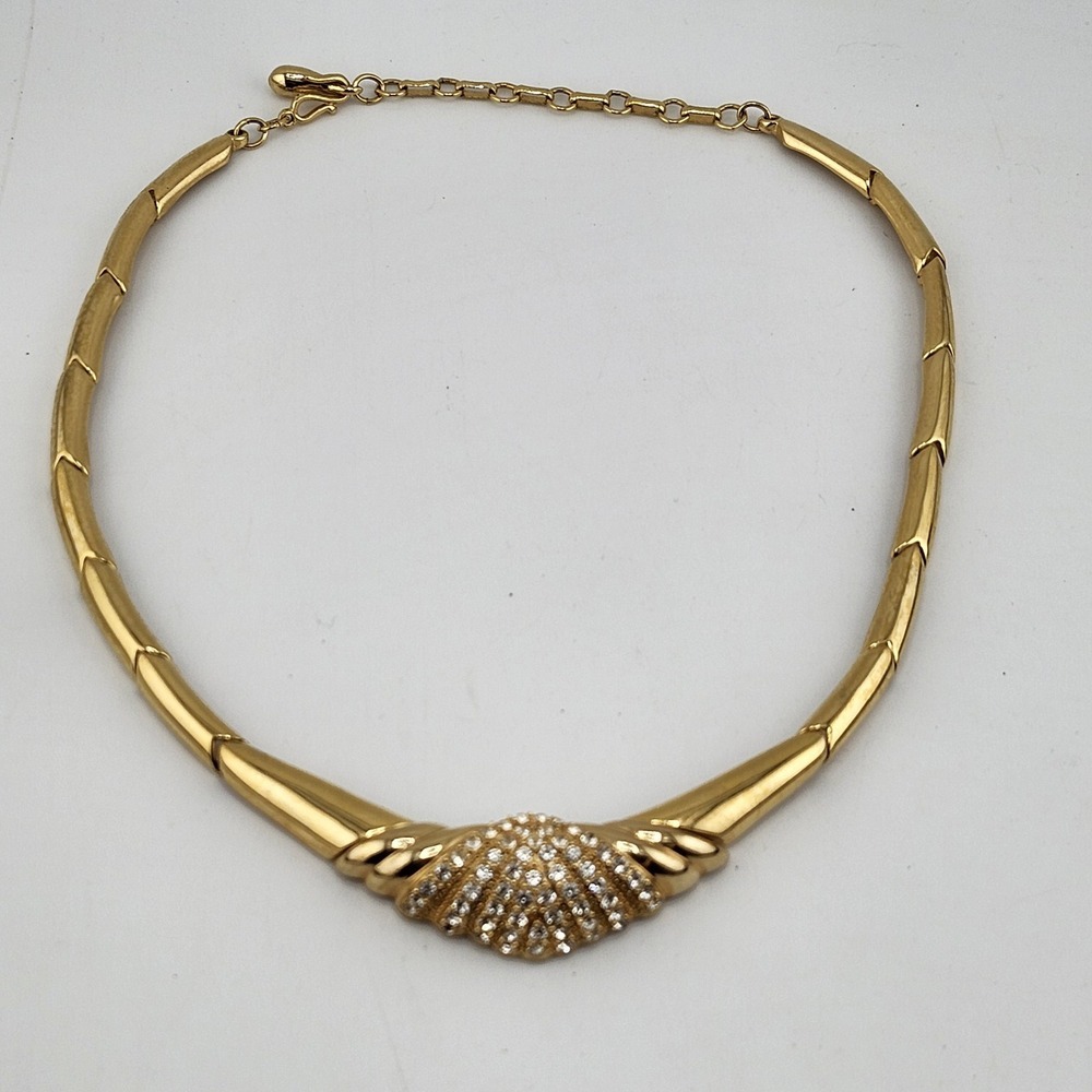 Vintage Piscitelli Gold Tone Clear Rhinestone Choker Necklace